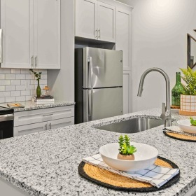 kitchen with island and seating at Madison Long Shoals near asheville, NC