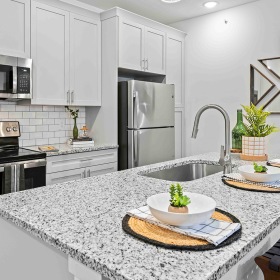 kitchen with island and seating